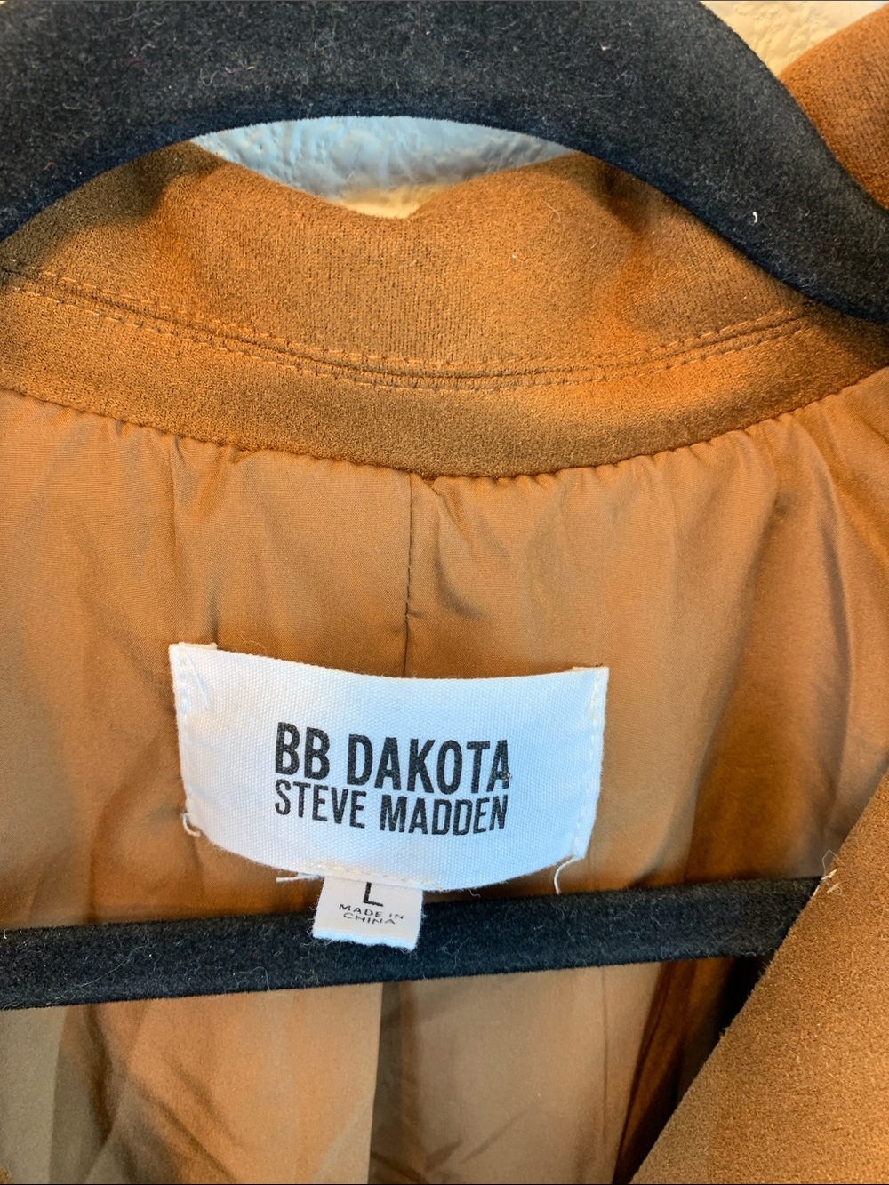 BB Dakota Steve Madden faux suede tan jacket sz L cropped fall western boho * - Picture 2 of 7